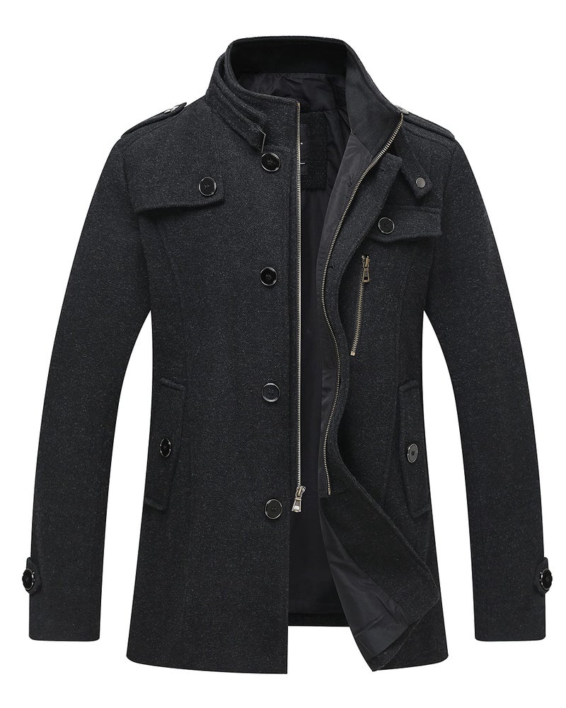 wantdo Men's Peacoat Business Casual Wool Jacket Overcoat Black L - Image 1